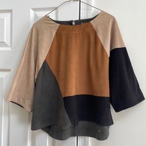 VINCE CAMUTO COLOR BLOCK SUEDE TOP